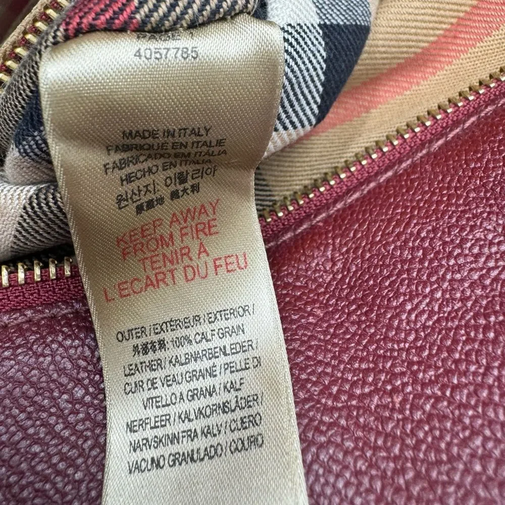 Burberry Medium Pebble Grained Burgundy Leather 2way Buckle Satchel Auth